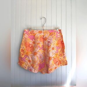 Spring break summer linen blend floral shorts H&M Pink Orange Yellow WhiteSz 8